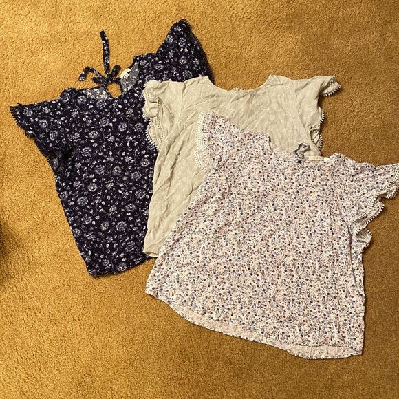 Bundle of 3 Tops Double Ruffle Flutter Short Sleeve Fairy Floral Womens Plus 2X - Picture 14 of 14